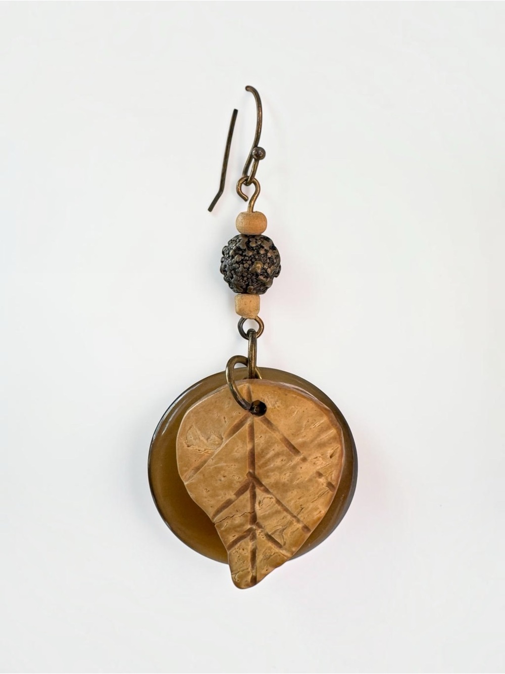 Cat’s Eye and Ceramic Leaf Dangle Earrings - SKU F
